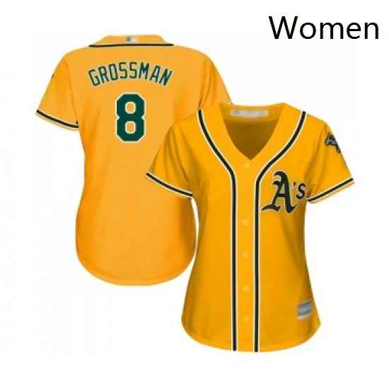 Womens Oakland Athletics 8 Robbie Grossman Replica Gold Alternate 2 Cool Base Baseball Jersey